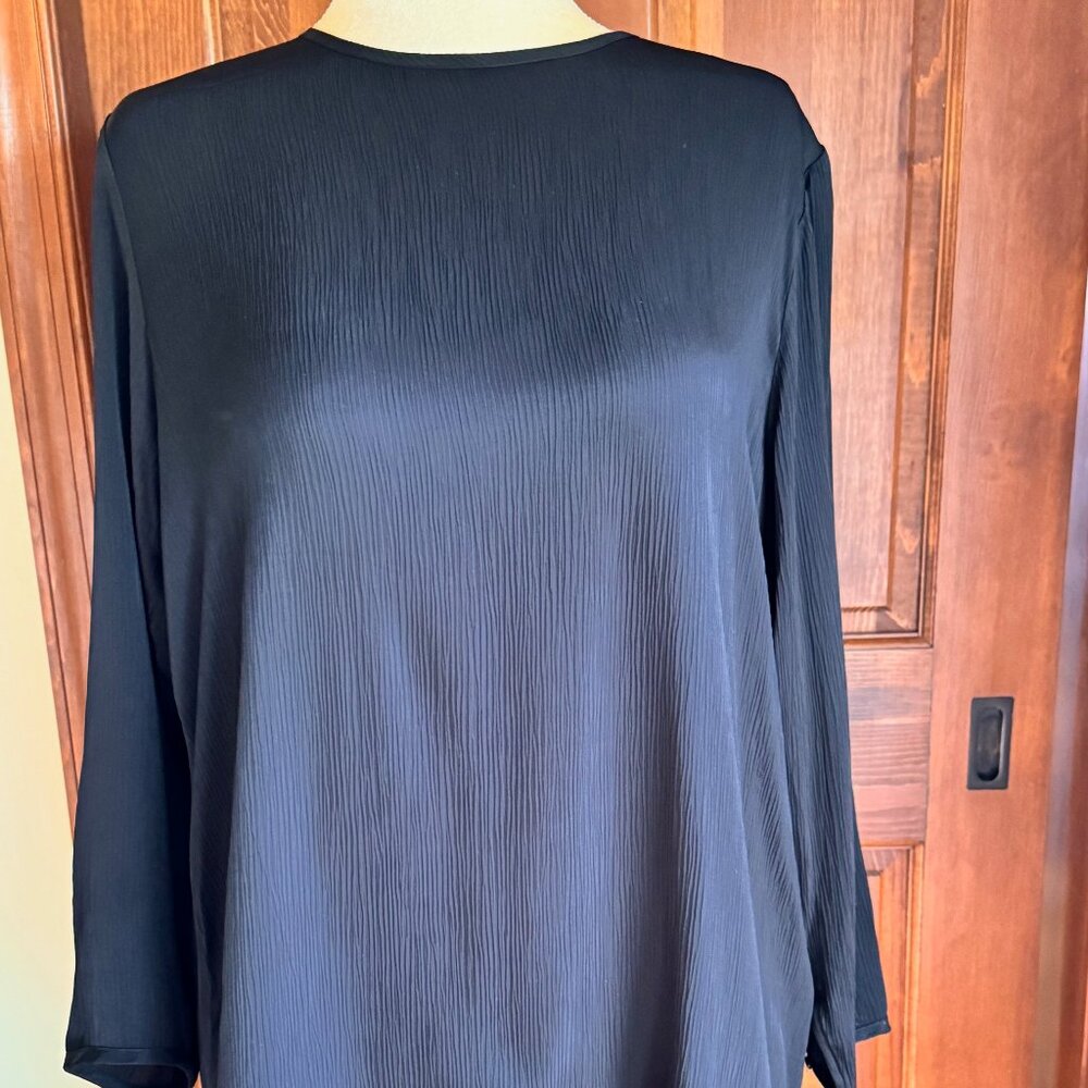 Eileen Fisher Long Sleeve Textured Cupro Round Neck Tunic, Black, Sz M, NWOT
